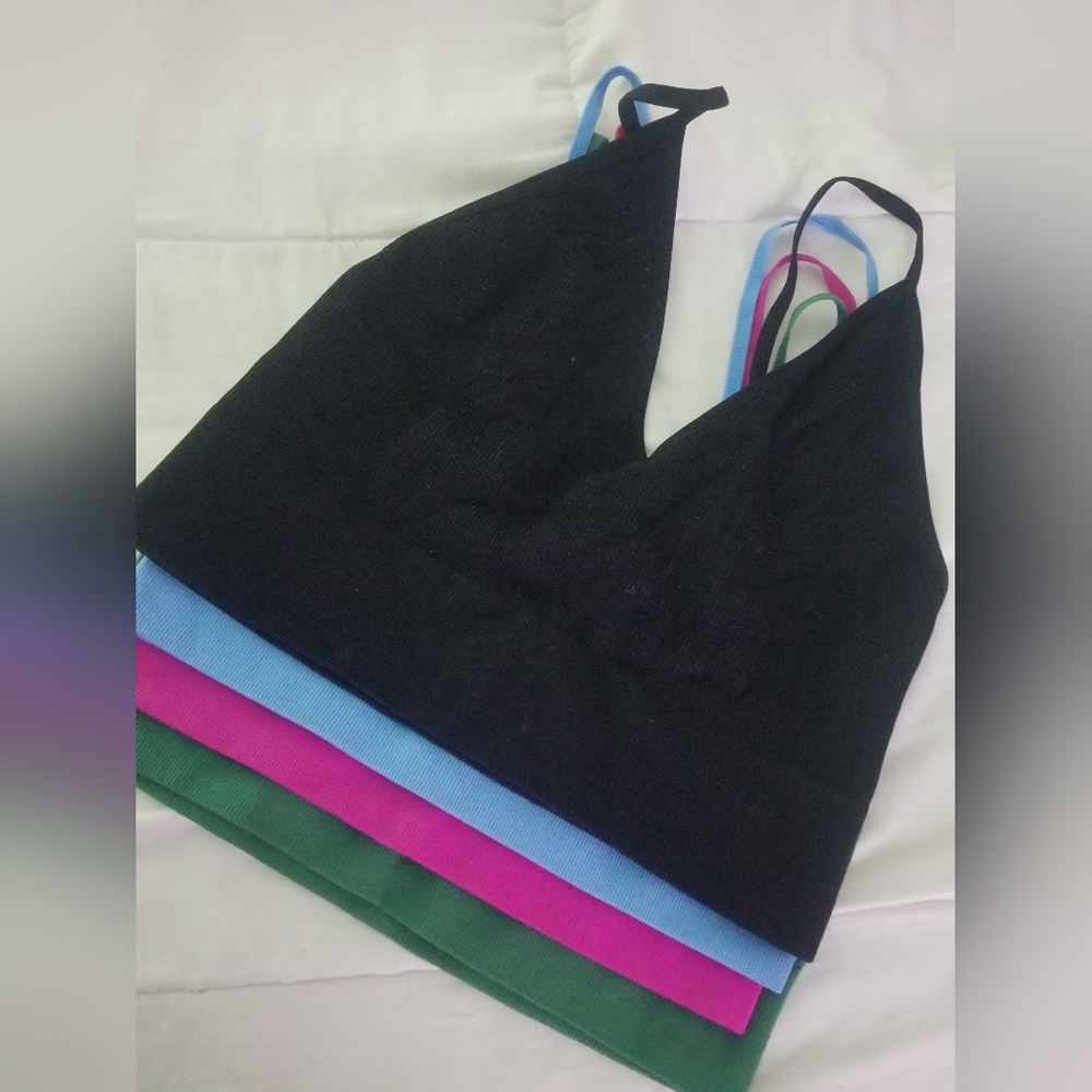4 V-Neck Bralette , colors Blavk.  pink , blue , and green. All 4 for 30. NWT